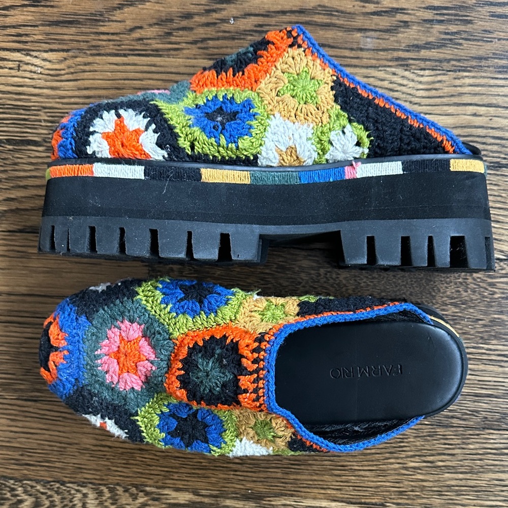 FARM Rio Multicolor Crochet Platform Mules